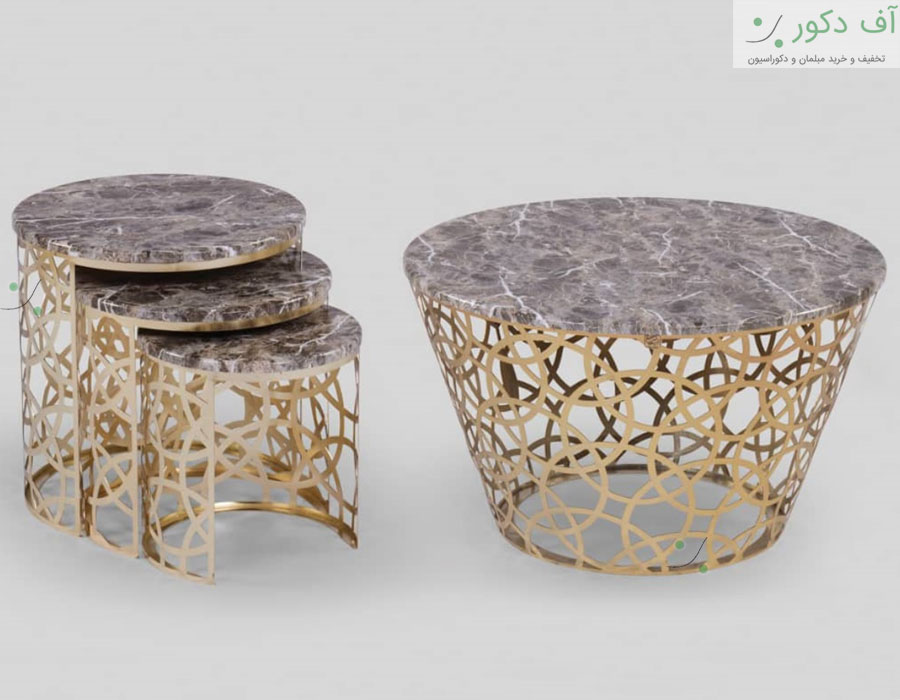 میز جلو مبلی و عسلی هندسی طلایی مات میز جلو مبلی و عسلی هندسی طلایی مات