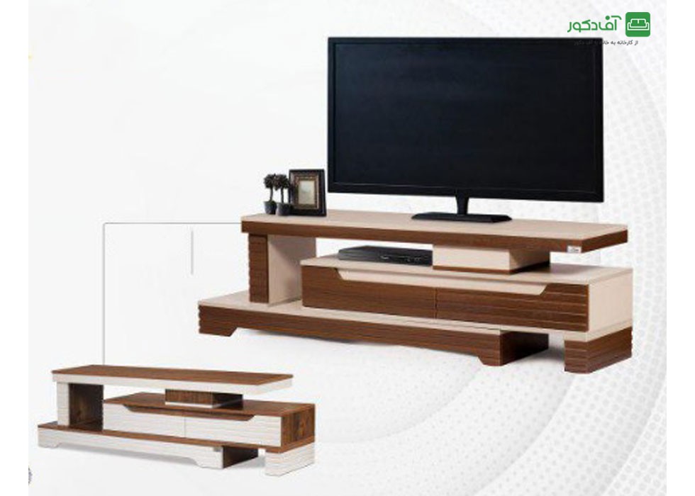 میز تلویزیون LED LCD چوبی ام دی اف کرم قهوه ای