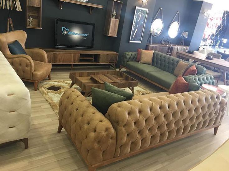 مبلمان چستر فیلد سبز و کرمی
